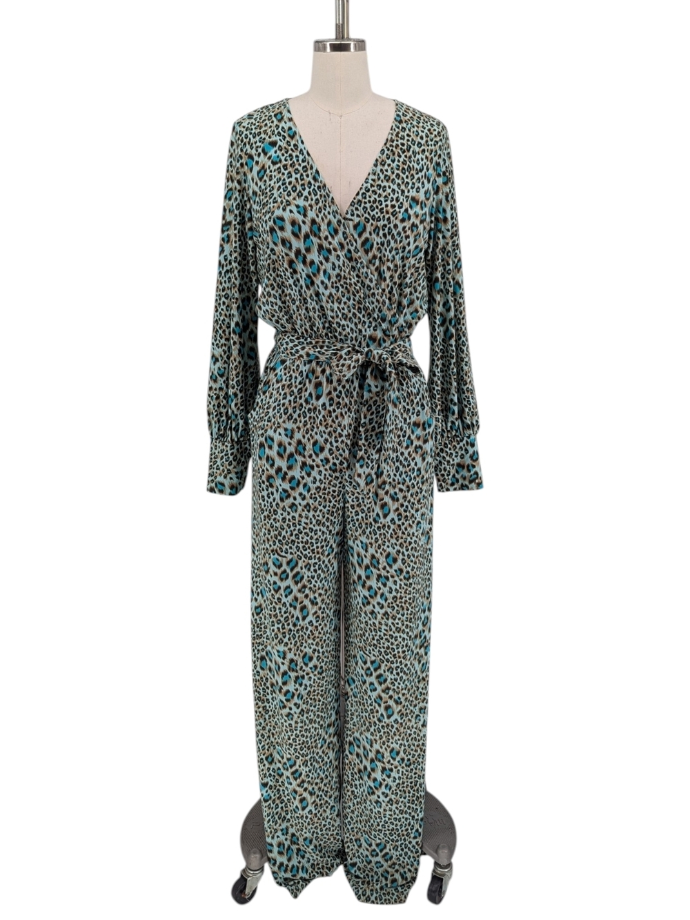 01171 Nikki Poulos Animal Print Jumpsuit Blue size M retro bohemian mobwife